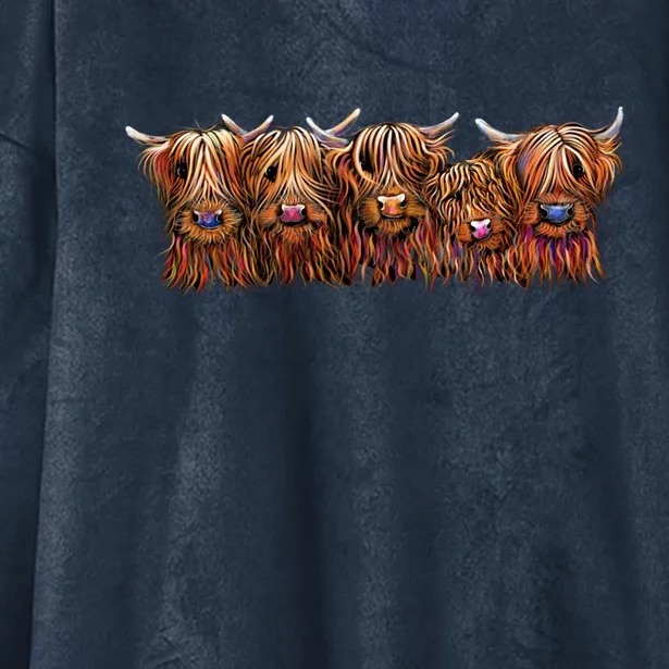 Scottish Highland Cows  The Happy Bunch Of Coos  Cute Gift Hooded Wearable Blanket