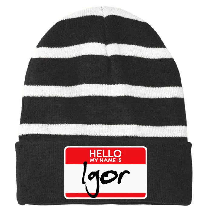 Simple Halloween Costume Idea Horror Film My Name Is Igor Striped Beanie with Solid Band