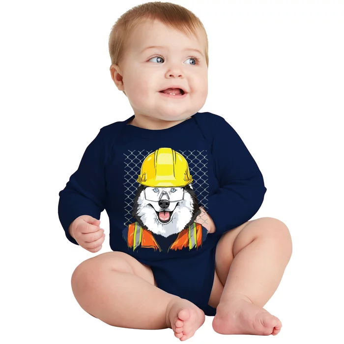 Siberian Husky Construction Worker Siberian Husky Dog Baby Long Sleeve Bodysuit