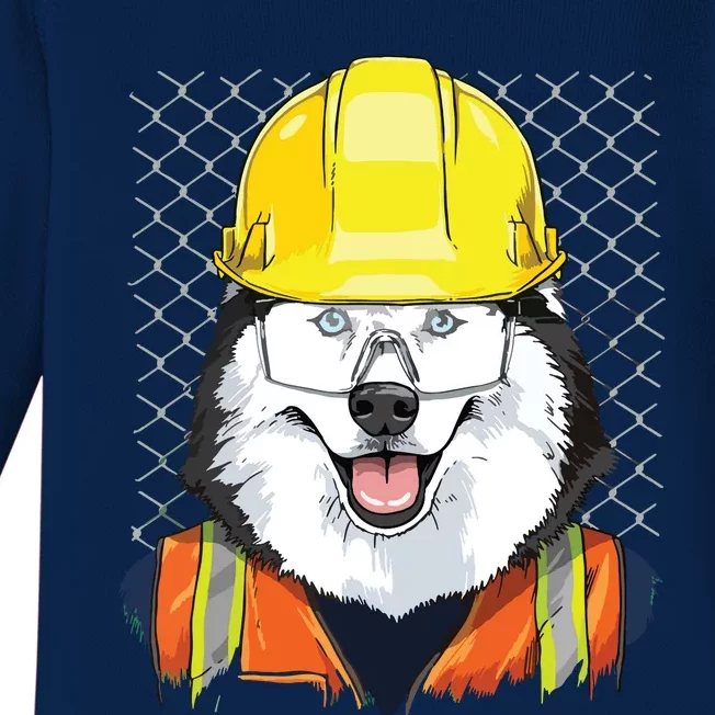 Siberian Husky Construction Worker Siberian Husky Dog Baby Long Sleeve Bodysuit