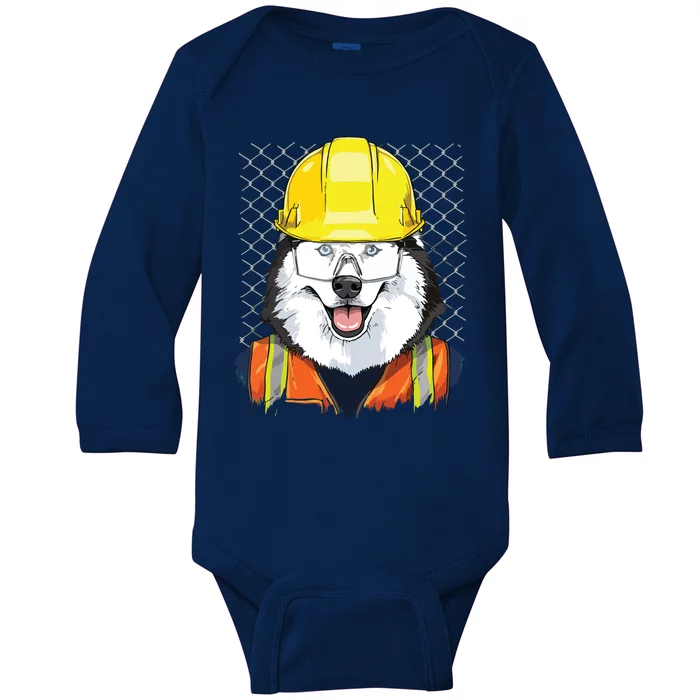 Siberian Husky Construction Worker Siberian Husky Dog Baby Long Sleeve Bodysuit