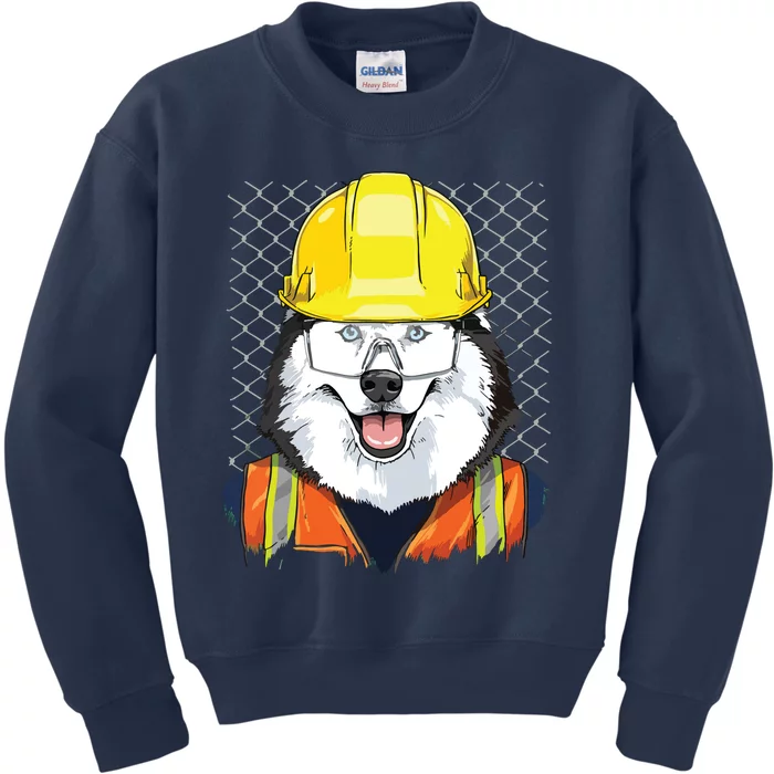 Siberian Husky Construction Worker Siberian Husky Dog Kids Sweatshirt