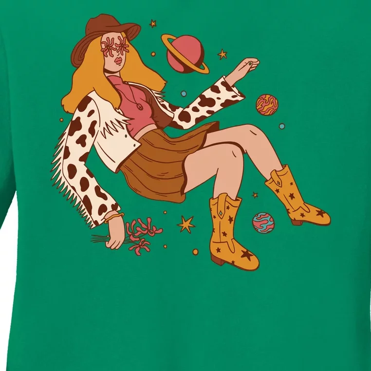 Space Hippie Cow Girl Ladies Long Sleeve Shirt