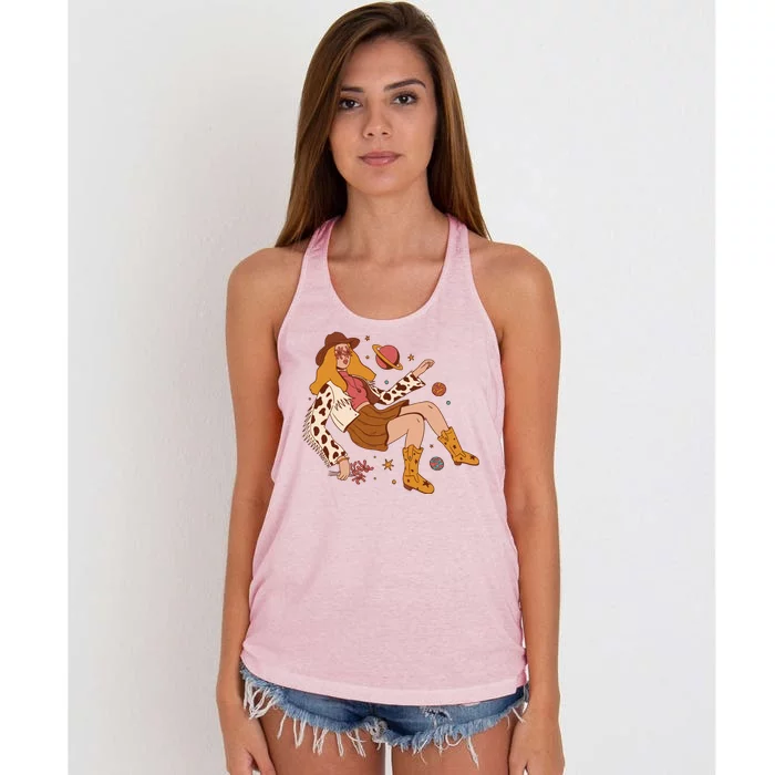 Space Hippie Cow Girl Women's Knotted Racerback Tank