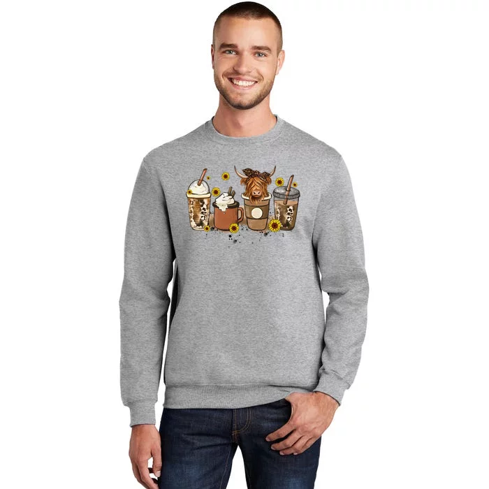 Scottish Highland Cow Sunflower Fall Vibes Coffee Lover Tall Sweatshirt