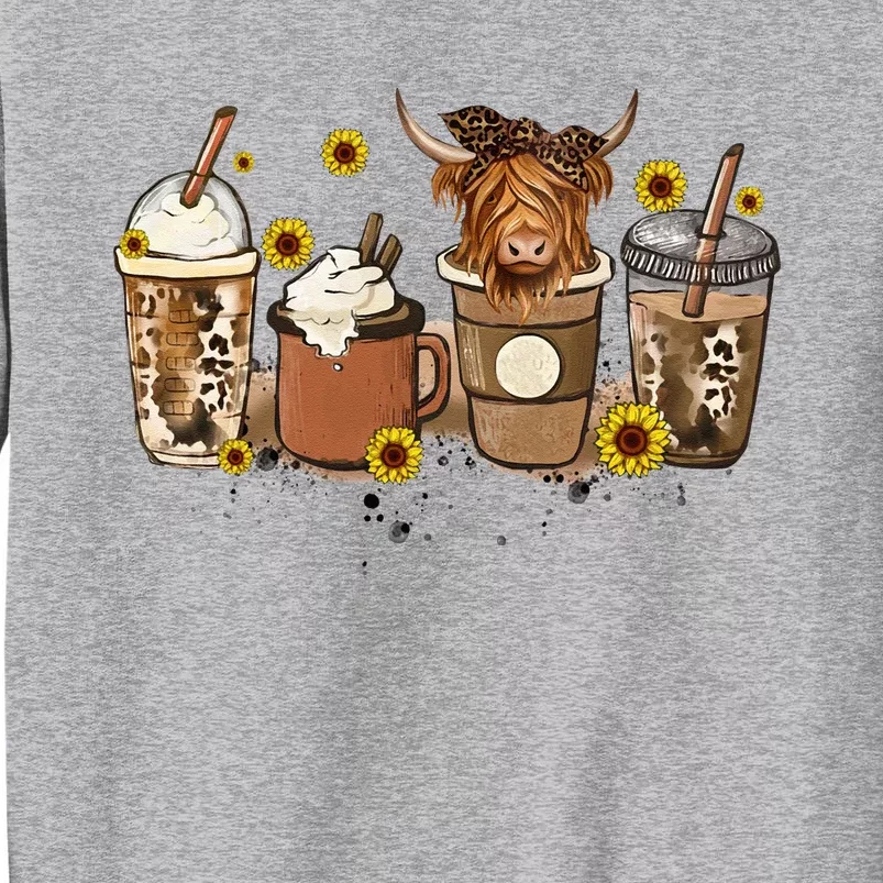 Scottish Highland Cow Sunflower Fall Vibes Coffee Lover Tall Sweatshirt