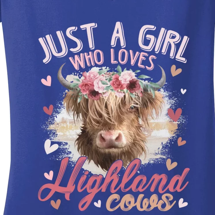 Scottish Highland Cow Just A Who Loves Highland Cows Gift Women's V-Neck T-Shirt