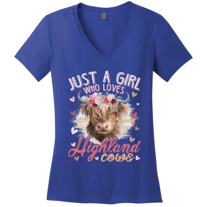 Scottish Highland Cow Just A Who Loves Highland Cows Gift Women's V-Neck T-Shirt