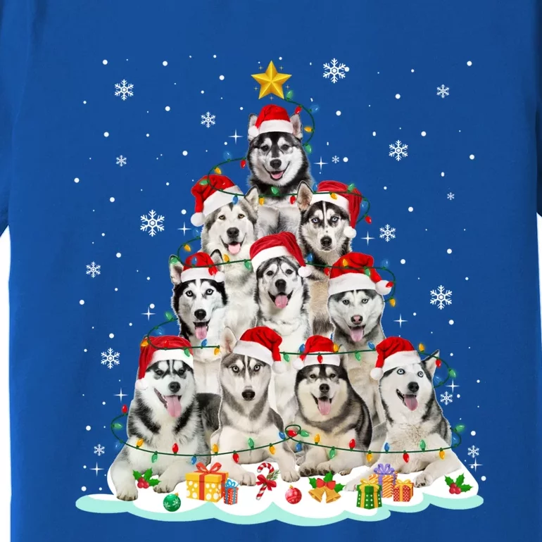 Siberian Husky Christmas Tree Dog Lights Pajamas Xmas Cool Gift Premium T-Shirt