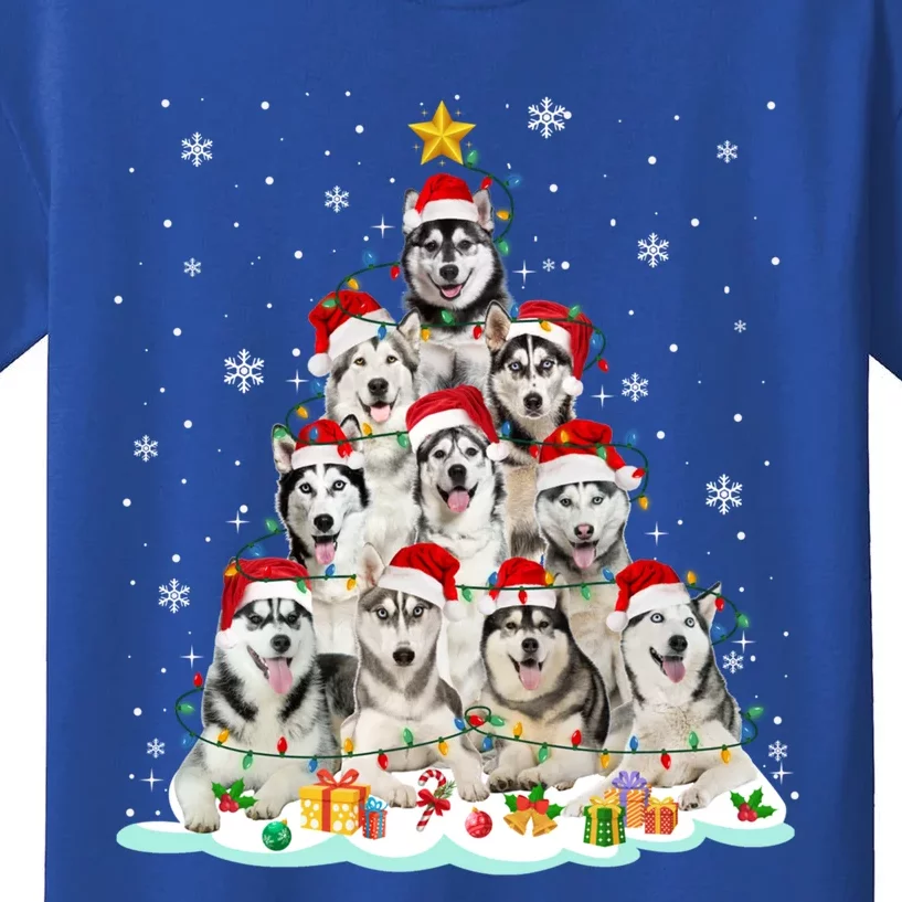 Siberian Husky Christmas Tree Dog Lights Pajamas Xmas Cool Gift Kids T-Shirt