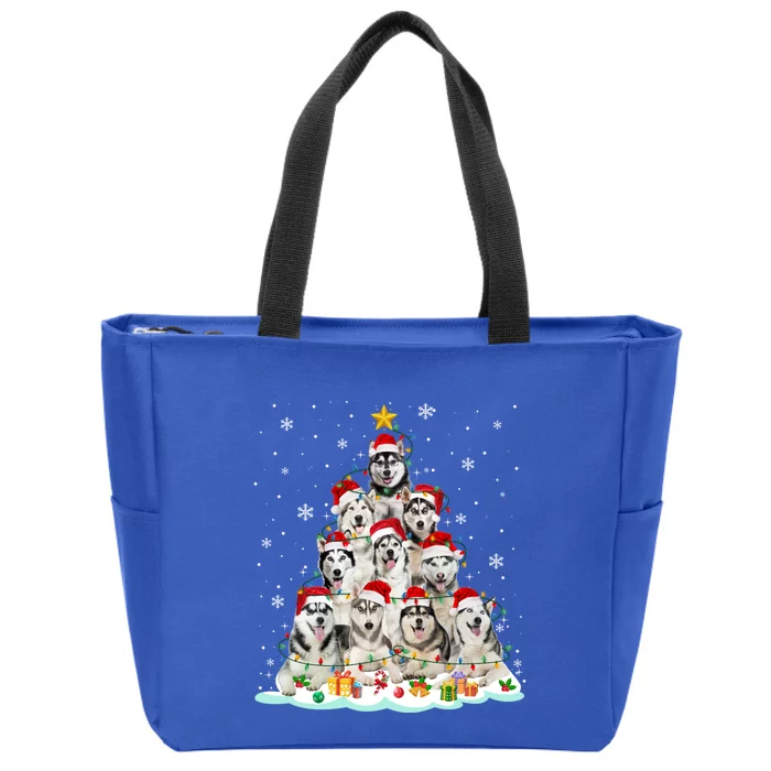 Siberian Husky Christmas Tree Dog Lights Pajamas Xmas Cool Gift Zip Tote Bag