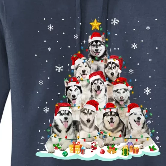 Siberian Husky Christmas Tree Dog Lights Pajamas Xmas Cool Gift Women's Pullover Hoodie