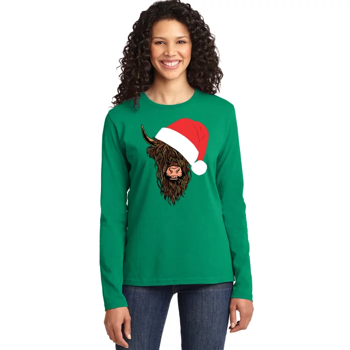 Scottish Highland Cattle Hairy Cow Farmer Gift Christmas Hat Ladies Long Sleeve Shirt