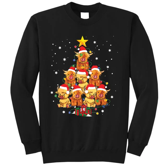 Scottish Highland Cow Christmas Tree Funny Cow Lover Xmas Sweatshirt