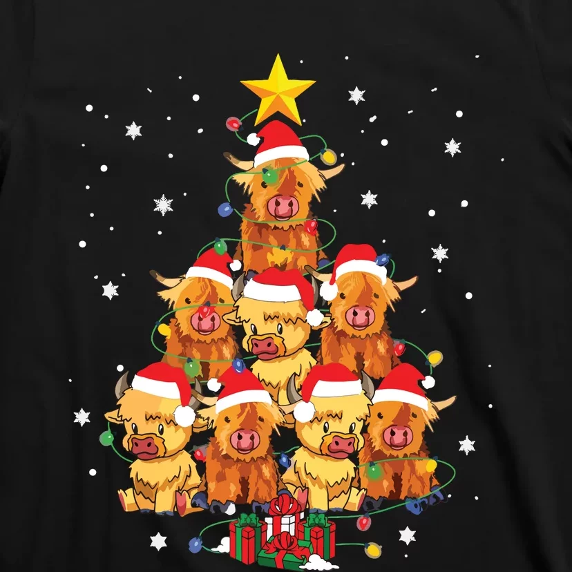 Scottish Highland Cow Christmas Tree Funny Cow Lover Xmas T-Shirt