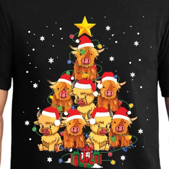 Scottish Highland Cow Christmas Tree Funny Cow Lover Xmas Pajama Set