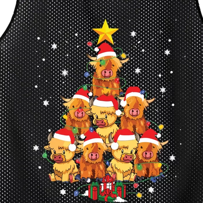 Scottish Highland Cow Christmas Tree Funny Cow Lover Xmas Mesh Reversible Basketball Jersey Tank