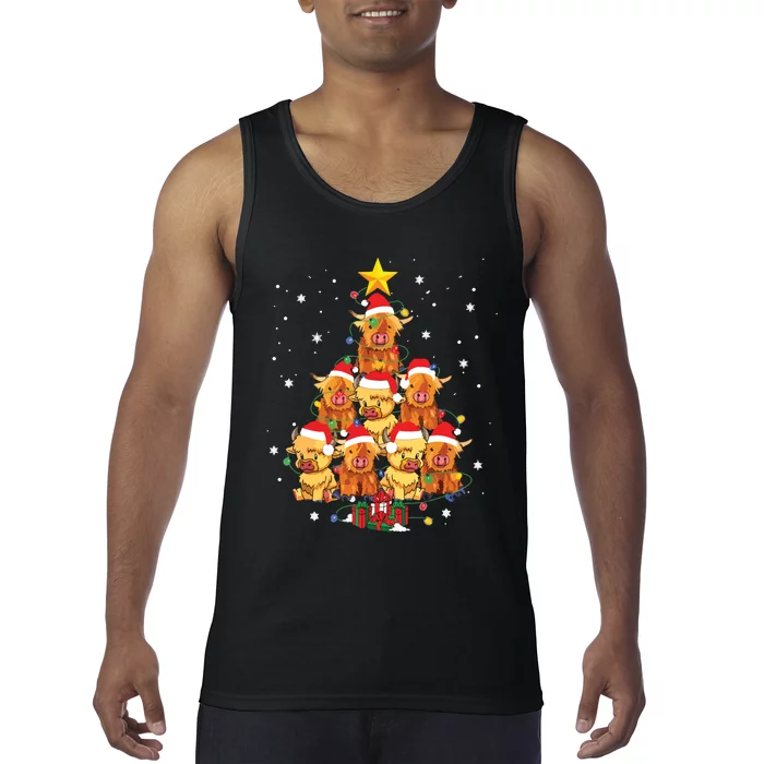 Scottish Highland Cow Christmas Tree Funny Cow Lover Xmas Tank Top