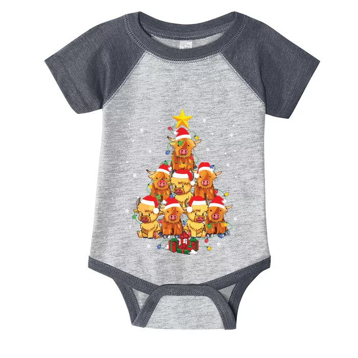 Scottish Highland Cow Christmas Tree Funny Cow Lover Xmas Infant Baby Jersey Bodysuit