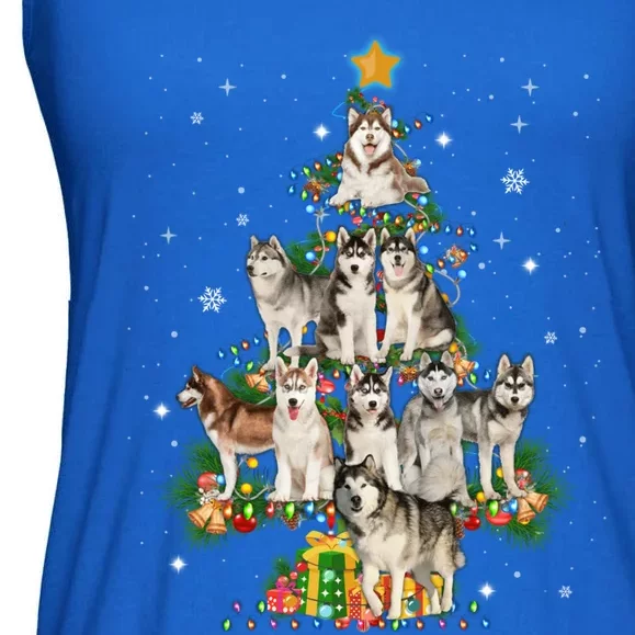 Siberian Husky Christmas Tree Funny Dog Lover Xmas Pajama Gift Ladies Essential Flowy Tank