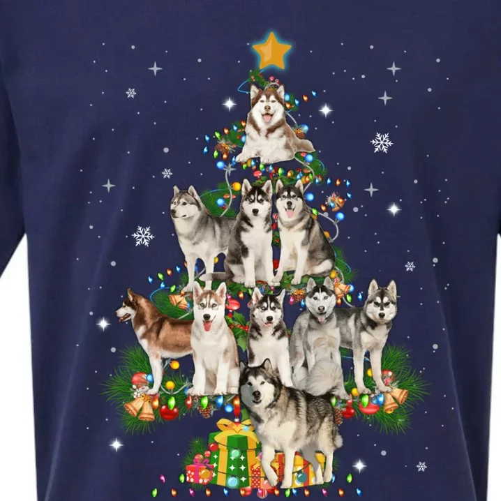 Siberian Husky Christmas Tree Funny Dog Lover Xmas Pajama Gift Sueded Cloud Jersey T-Shirt