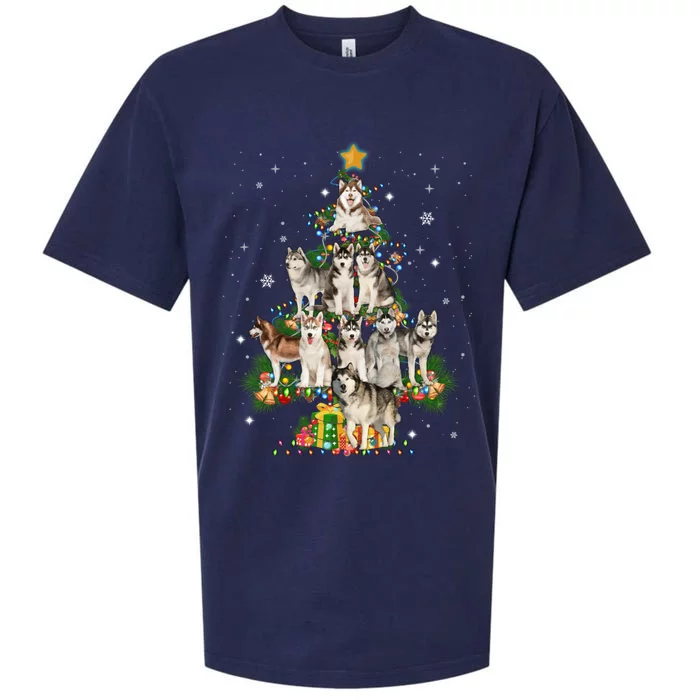 Siberian Husky Christmas Tree Funny Dog Lover Xmas Pajama Gift Sueded Cloud Jersey T-Shirt