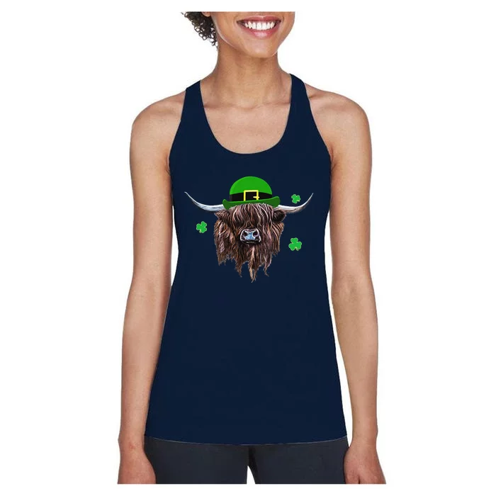 Scottish Highland Cow Saint Patrick's Day Derby Hat Women's Racerback Tank