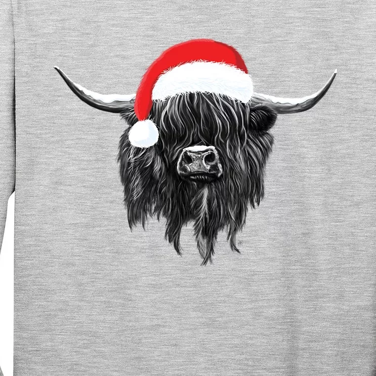 Scottish Highland Cow Christmas Santa Hat Funny Gift Tall Long Sleeve T-Shirt