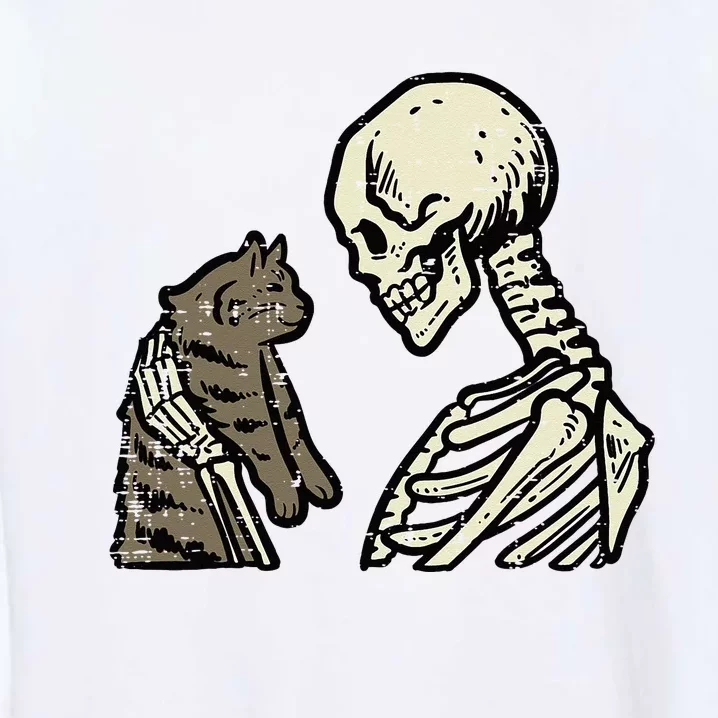 Skeleton Holding Cat Funny Halloween Skull Garment-Dyed Sweatshirt