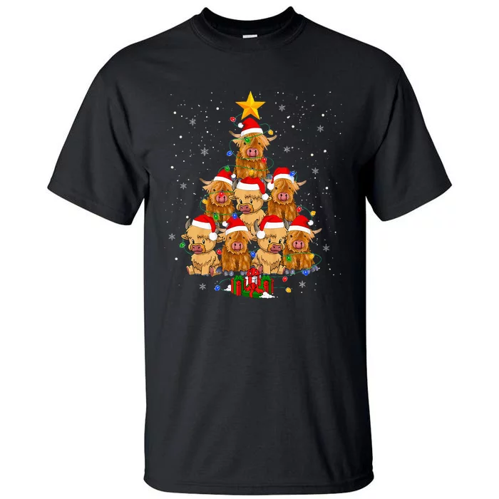 Scottish Highland Cow Christmas Tree Funny Tall T-Shirt