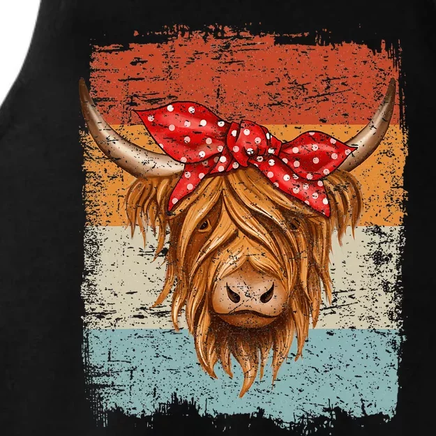 Scottish Highland Cow Cattle Hairy Cow Flowers Woman Ladies Tri-Blend Wicking Tank