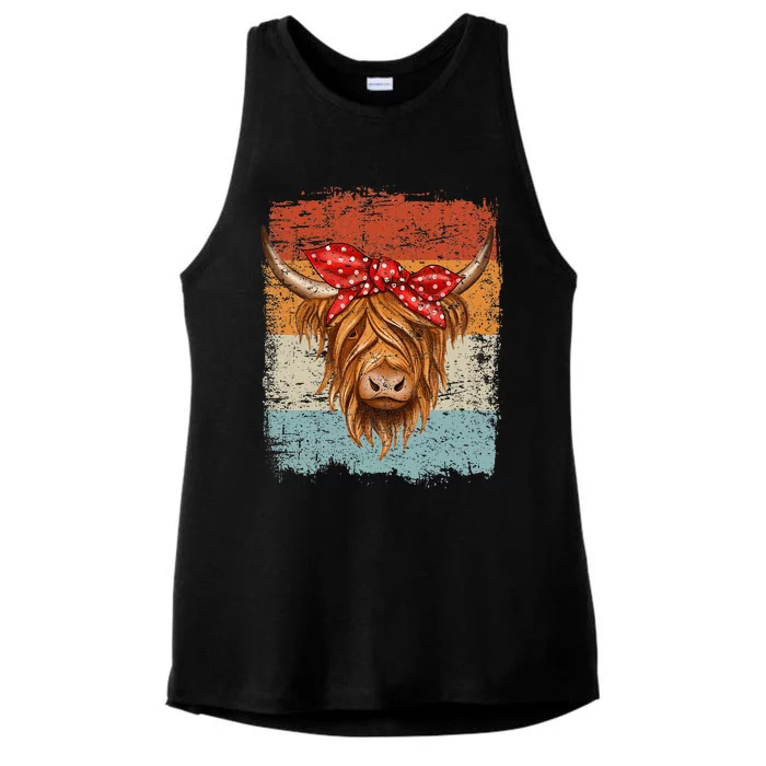 Scottish Highland Cow Cattle Hairy Cow Flowers Woman Ladies Tri-Blend Wicking Tank