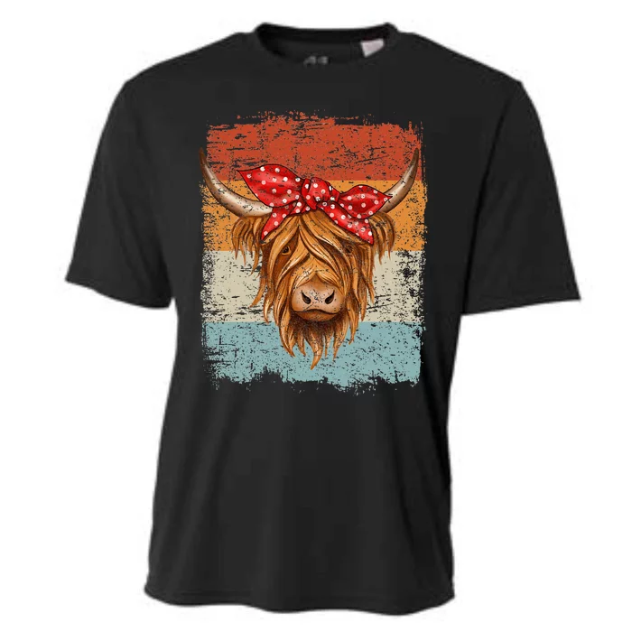 Scottish Highland Cow Cattle Hairy Cow Flowers Woman Cooling Performance Crew T-Shirt