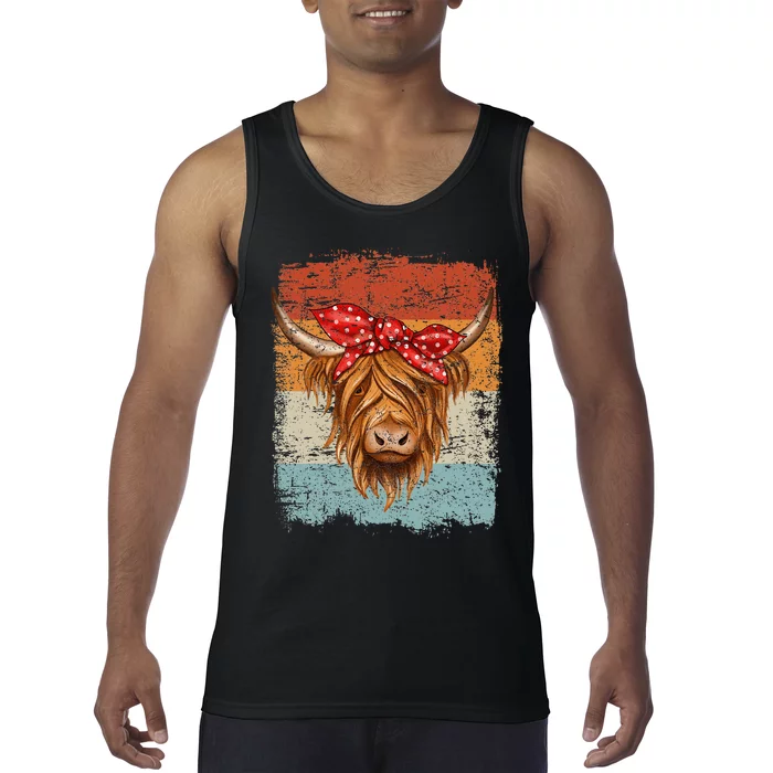 Scottish Highland Cow Cattle Hairy Cow Flowers Woman Tank Top