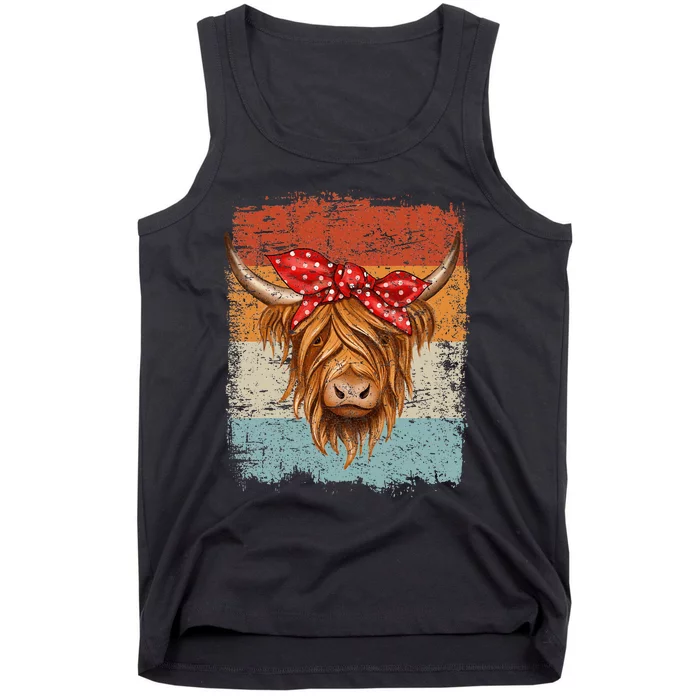 Scottish Highland Cow Cattle Hairy Cow Flowers Woman Tank Top