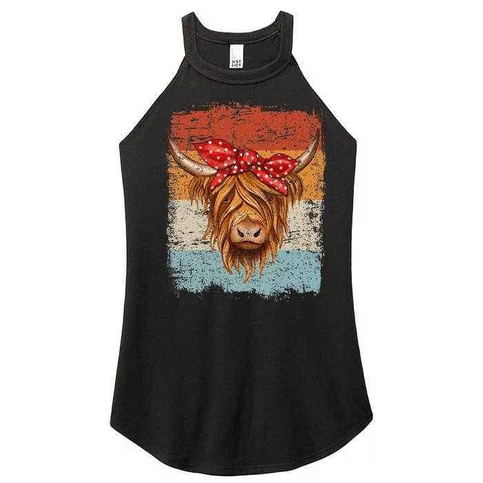 Scottish Highland Cow Cattle Hairy Cow Flowers Woman Women’s Perfect Tri Rocker Tank