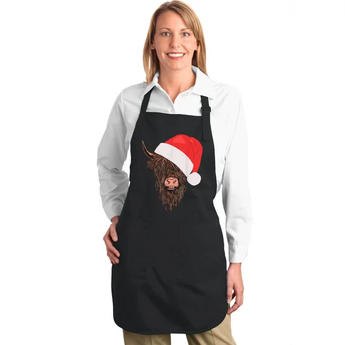 Scottish Highland Cattle Hairy Cow Farmer Christmas Hat Full-Length Apron With Pocket