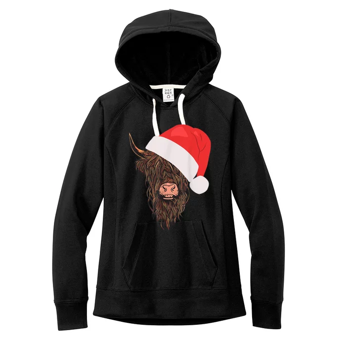 Scottish Highland Cattle Hairy Cow Farmer Christmas Hat Women's Fleece Hoodie