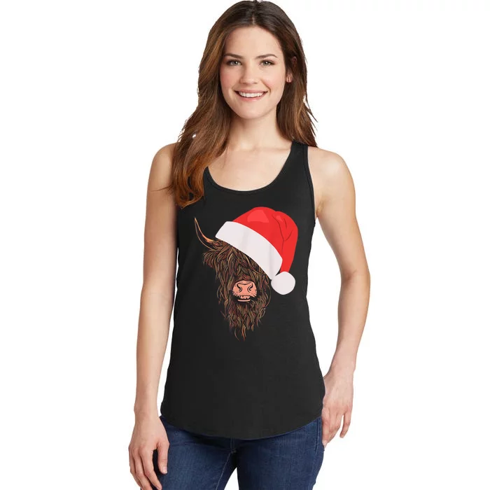 Scottish Highland Cattle Hairy Cow Farmer Christmas Hat Ladies Essential Tank