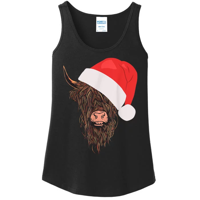 Scottish Highland Cattle Hairy Cow Farmer Christmas Hat Ladies Essential Tank