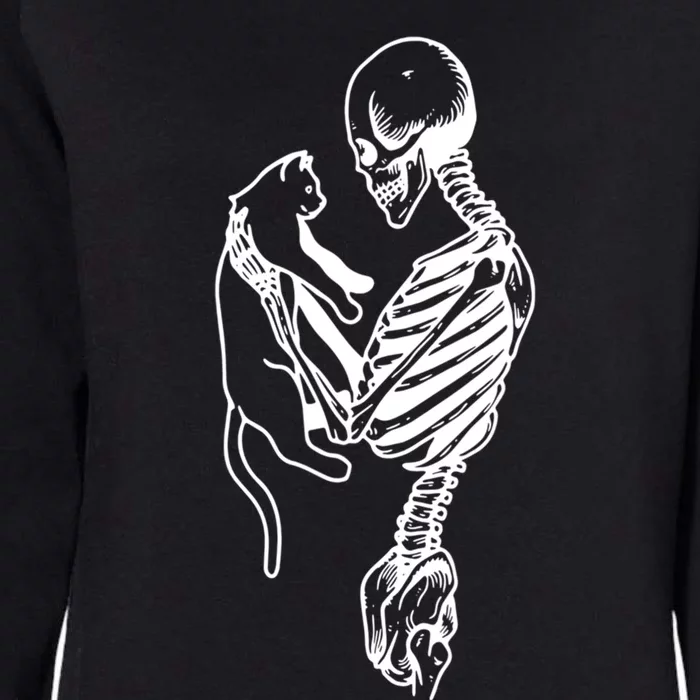 Skeleton Hold Cat Funny Skeleton Halloween Cat Lovers Gift Womens California Wash Sweatshirt