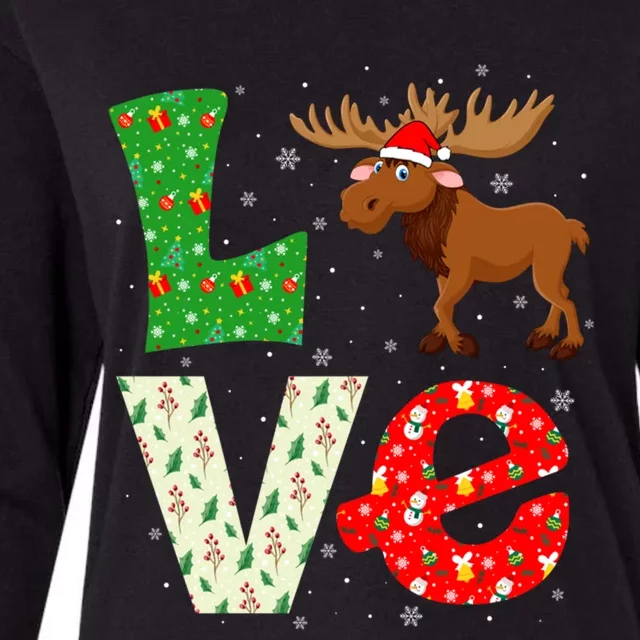 Santa Hat Christmas Themed Funny Love Moose Xmas Holiday Gift Womens Cotton Relaxed Long Sleeve T-Shirt