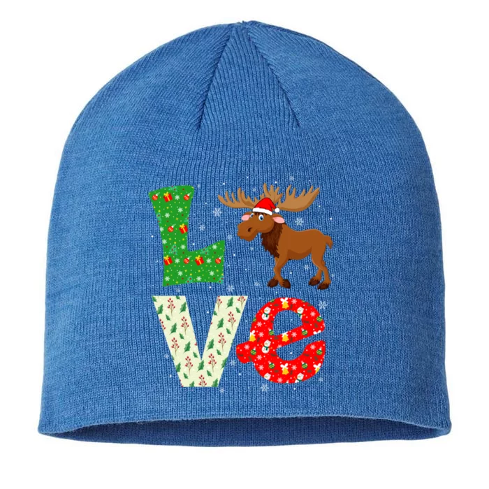 Santa Hat Christmas Themed Funny Love Moose Xmas Holiday Gift 8 1/2in Sustainable Knit Beanie