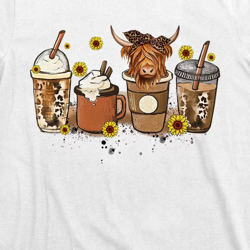 Scottish Highland Cow Sunflower Fall Vibes Coffee Lover T-Shirt