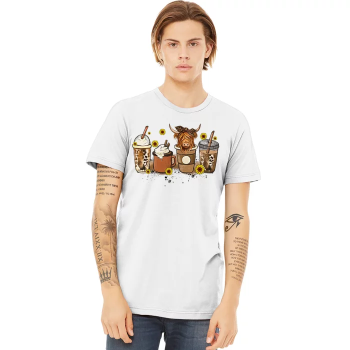 Scottish Highland Cow Sunflower Fall Vibes Coffee Lover Premium T-Shirt