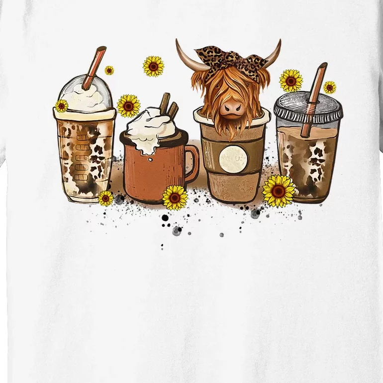 Scottish Highland Cow Sunflower Fall Vibes Coffee Lover Premium T-Shirt