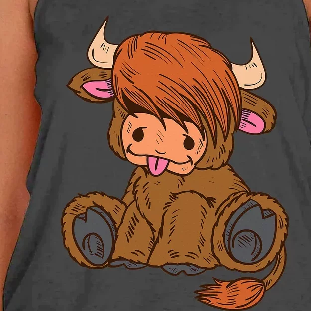 Scottish Highland Cow Lover Cute Cow Highland Cow Women's Knotted Racerback Tank