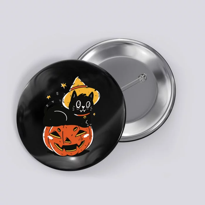 Spooky Halloween Cat Costume with Witch Hat and Pumpkin Button