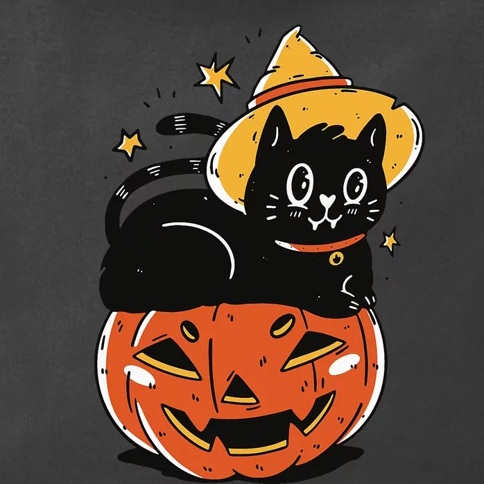 Spooky Halloween Cat Costume with Witch Hat and Pumpkin Zip Tote Bag