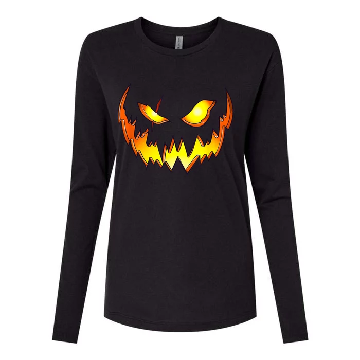 Scary Halloween Costume Pumpkin Face Jack O Lantern Womens Cotton Relaxed Long Sleeve T-Shirt